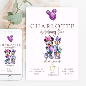 Modello modificabile della ragazza dell'invito di compleanno della margherita di Minnie Mouse Download istantaneo personalizzato digitale o stampato