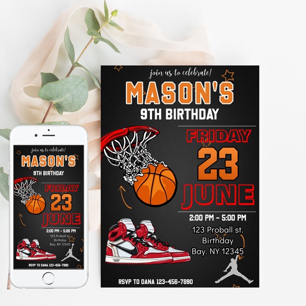 Basketball Birthday Invitation Template Printable, Basketball Birthday Invitation Editable