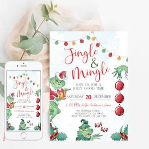 Grinch Holiday Christmas Party Invitation: Jingle and Mingle (Digital Download)