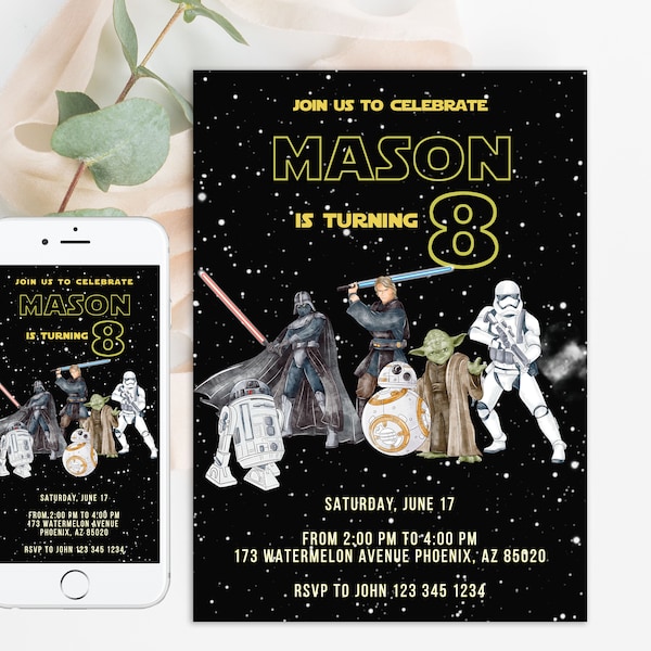 Faire-part d'anniversaire Star Wars, fête Star Wars, anniversaire Star Wars, faire-part Star Wars auto-modifiable, toile