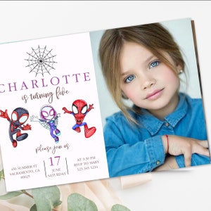 Spidey Photo Invitation Girl  and his Amazing Friends Birthday Party Invite Spidey Birthday Invite Web Editable Template Download