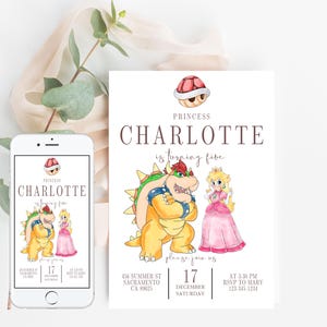 Super Mario Bowser und Prinzessin Peach Geburtstagseinladung | Digital Invite, Mario Bros Einladung