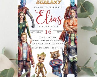 Guardians of the Galaxy-Einladung Guardians of the Galaxy-Geburtstags-Einladung Groot-Party Groot-Digital-Karte Groot-bearbeitbare Einladung