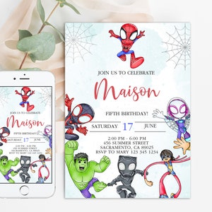Invitación de Spidey Spidey y su increíble fiesta de cumpleaños de amigos invitan a Spidey cumpleaños invitan plantilla editable web Descarga instantánea digital