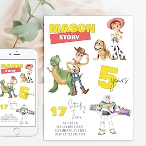 Toy Story-verjaardagsuitnodiging | 2e verjaardag speelgoed uitnodiging kinderfeestje | Digitale sjabloon | Speelgoed