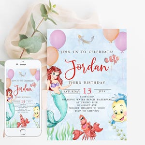 Little Mermaid Baby Ariel Princess Birthday Invitation Girl Editable Template Under the Sea Party Custom Instant Download Digital or Printed