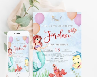 Little Mermaid Birthday Invitation: Ariel Under the Sea Party (Digital Download)