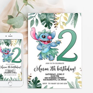 Stitch-Geburtstags-Einladung | Stich Party | Stitch Party einladen | Strandparty einladen | 20x20cm Geburtstagsparty einladen Digitale Einladung
