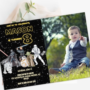 Star Wars Photo Birthday Invitation, Star Wars Party, Star Wars Birthday, Self editable Star Wars Invitation, Canva