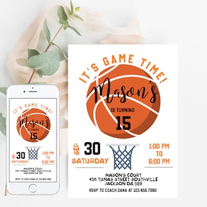 Modèle d'invitation d'anniversaire de basket-ball imprimable, invitation d'anniversaire de basket-ball modifiable