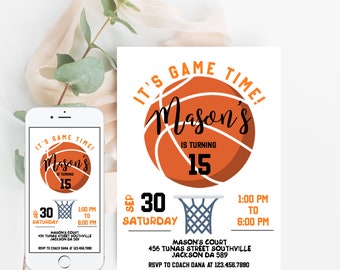 Basketball Birthday Invitation Template Printable, Basketball Birthday Invitation Editable