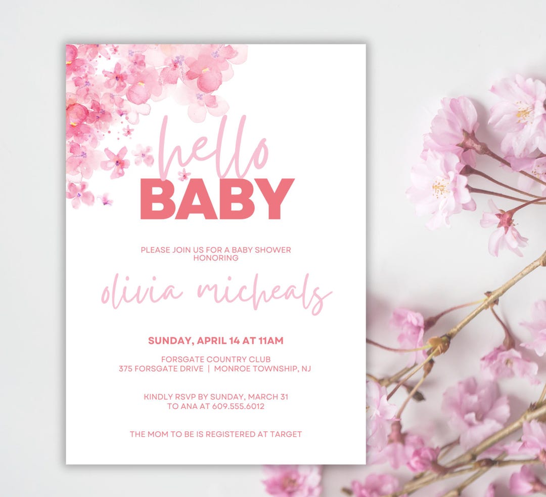 Baby Shower Invitation | Watercolor Pink Floral | 5x7 Editable Template ...