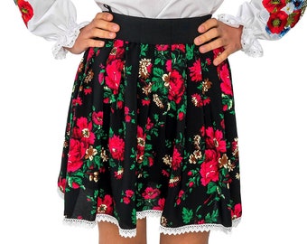 Falda regional para niñas, folk, montañesa, producción polaca, para niñas, para niños, hecha a mano, falda floral, falda corta, rojo, azul, blanco