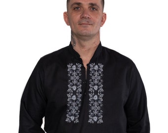 Polish folk,man shirt,linen,embroidery shirt,highlander shirt,embroidery,folklore,regional,tradition,linen,black,linen shirt,handmade