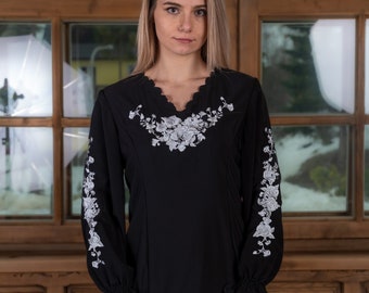 Polish folk,woman shirt,embroidery blouse, highlander blouse, flowers embroidery, folklore,ecru,shirt,elegant,handmade