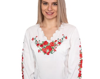 Polish folk,woman shirt,embroidery blouse, highlander blouse, flowers embroidery, folklore,ecru,shirt,elegant,handmade