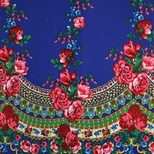 Polish folk fabric, highlander folk pattern, Cleo motif, highlander flower pattern, climbing roses and leaves, folk fabric, digital printing