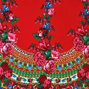 Polish folk fabric, highlander folk pattern, Cleo motif, highlander flower pattern, climbing roses and leaves, folk fabric, digital printing