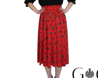 Medium-long skirt,traditional highland skirt,folk skirt,red traditional skirt,floral skirt,tradition, folklore,red,women skirt,polish skirt