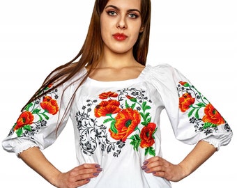 Polish folk,woman shirt,embroidery blouse, highlander blouse, flowers embroidery, folklore,white,shirt,elegant