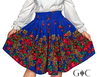 Short traditional highland skirt, folk skirt, blue traditional skirt, floral skirt, tradition, folklore, blue, women skirt