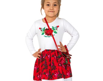 Traditional folk dress, floral dress for kids, embroidered dress for girls, traditional highlander dress for girls with embroidery, elegant