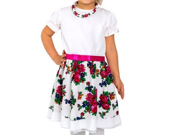 Traditional folk dress, floral dress for kids, embroidered dress for girls, traditional highlander dress for girls with embroidery, elegant