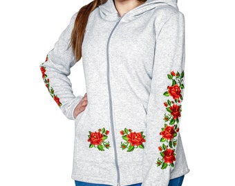 Folk de mujer, sudadera regional con bordado, motivos florales, sudadera estilo montañés, sudadera de mujer con bordado floral, regional, folk