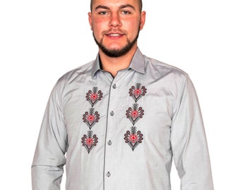 Polish folk,man shirt,embroidery shirt,highlander shirt,embroidery,folklore,regional,tradition,cotton,gray,shirt,handmade