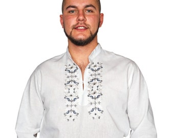 Polish folk,man shirt,linen shirt,embroidery shirt,highlander shirt,embroidery,folklore,regional,tradition,linen,black,linen shirt,handmade