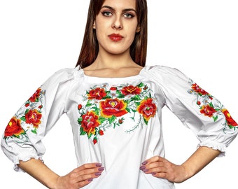 Polish folk,woman shirt,embroidery blouse,highlander blouse, flowers embroidery, folklore,white,shirt,elegant