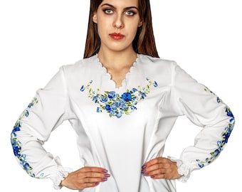 Polish folk,woman shirt,embroidery blouse, highlander blouse, flowers embroidery, folklore,ecru,shirt,elegant,handmade