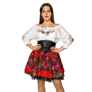 Polish skirt,red skirt,folk skirt, highlander &quot;CLEO&quot; tulle skirt,flower skirt,regional,tradition,folklore,handmade,flowers,mini red skirt
