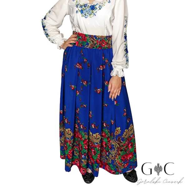 Long skirt,traditional highland skirt,folk skirt,blue,black,red,white traditional skirt,floral skirt,tradition,folklore,blue,women,polish