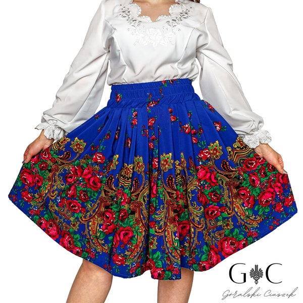 Short traditional highland skirt, folk skirt, blue traditional skirt, floral skirt, tradition, folklore, blue, women skirt