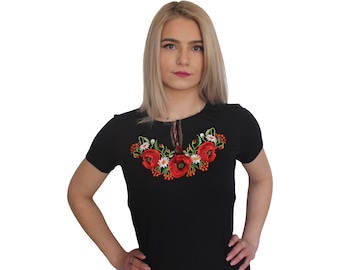 Polish folk embroidery T-shirt, highlander T-shirt,embroidery T-shirt,folklore,black,white,T-shirt,cotton,handmade,regional,cotton shirt