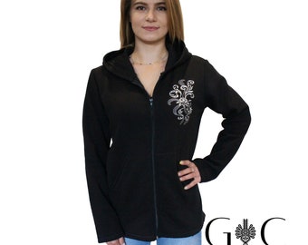 Women's folk, regional hoodie with embroidery, floral motifs, highland-style sweatshirt, women's sweatshirt with floral embroidery, regional, folk