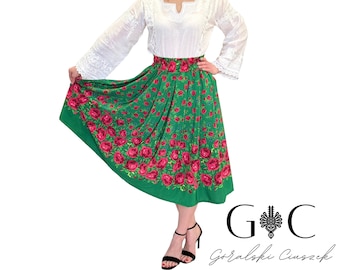 Medium-long traditional highland skirt, folk skirt, traditional skirt, floral skirt, tradition, folklore, red, women skirt, white, green