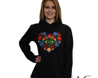 Women's Folk, Regional Hoodie With Embroidery, Floral Motifs Women's Folk, Regional Hoodie With Embroidery, Floral Motifs