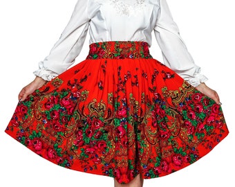 Short traditional highland skirt, folk skirt, red traditional skirt, floral skirt, tradition, folklore, red, women skirt