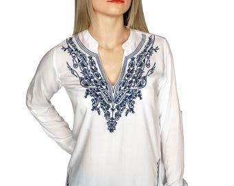 Embroidered cotton women's shirt,adorned,highlander,flowers,polish,folk,highlander blouse,shirt,elegant,handmade,white,black,dark,light