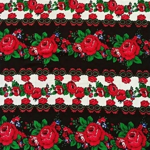 Polish folk fabric, highlander flower pattern, folklore, highlander folk pattern, Cleo motif, floral pattern, climbing roses and leaves, folk fabric