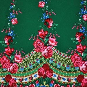 Polish folk fabric, highlander folk pattern, Cleo motif, highlander flower pattern, climbing roses and leaves, folk fabric, digital printing