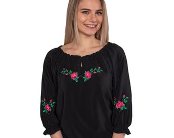 Polish folk,woman shirt,embroidery blouse, highlander blouse, flowers embroidery, folklore,shirt,black shirt,elegant,handmade