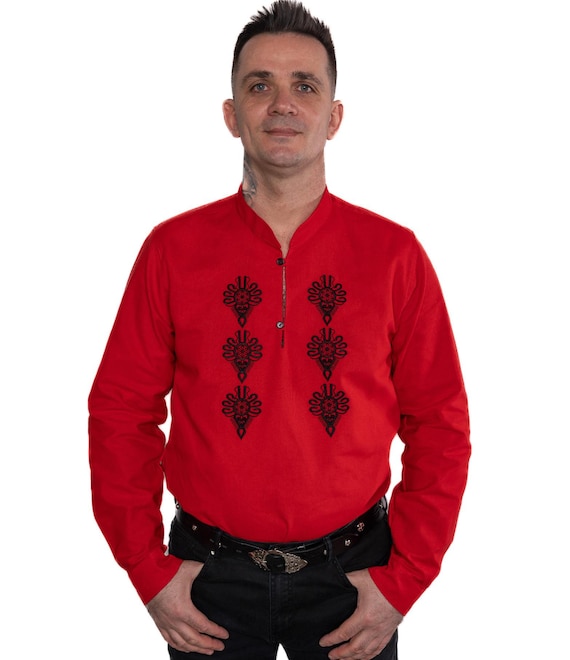 Camisa polaca, camisa de hombre, camisa de lino, camisa bordada