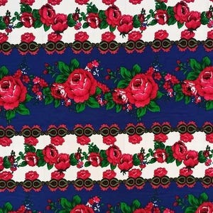 Polish folk fabric, highlander flower pattern, folklore, highlander folk pattern, Cleo motif, floral pattern, climbing roses and leaves, folk fabric