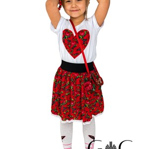Falda regional para niñas, folk, montañesa, producción polaca, para niñas, para niños, hecha a mano, falda floral, falda corta, rojo, azul, blanco imagen 5