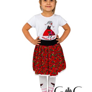 Falda regional para niñas, folk, montañesa, producción polaca, para niñas, para niños, hecha a mano, falda floral, falda corta, rojo, azul, blanco imagen 2