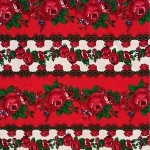 Polish folk fabric, highlander flower pattern, folklore, highlander folk pattern, Cleo motif, floral pattern, climbing roses and leaves, folk fabric