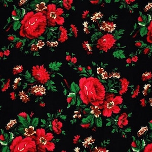 Polish folk fabric, highlander flower pattern, folklore, highlander folk pattern, Cleo motif, floral pattern, climbing roses and leaves, folk fabric